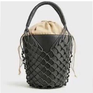 NWOT J Crew Womens SEDONA Basket Bucket Purse Hand Bag Black Leather $148 MSRP